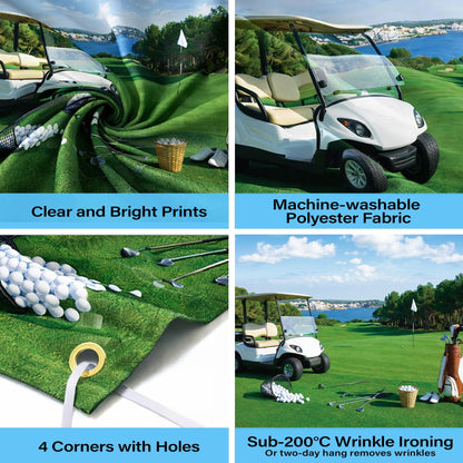 Golf Course Backdrop for Photography - 7x5 ft Golf Sport Holiday Vacation Retirement Backdrop Photo Props Green Grass Blue Sky Lawn Flag Lake Outdoor Sports Backgrounds