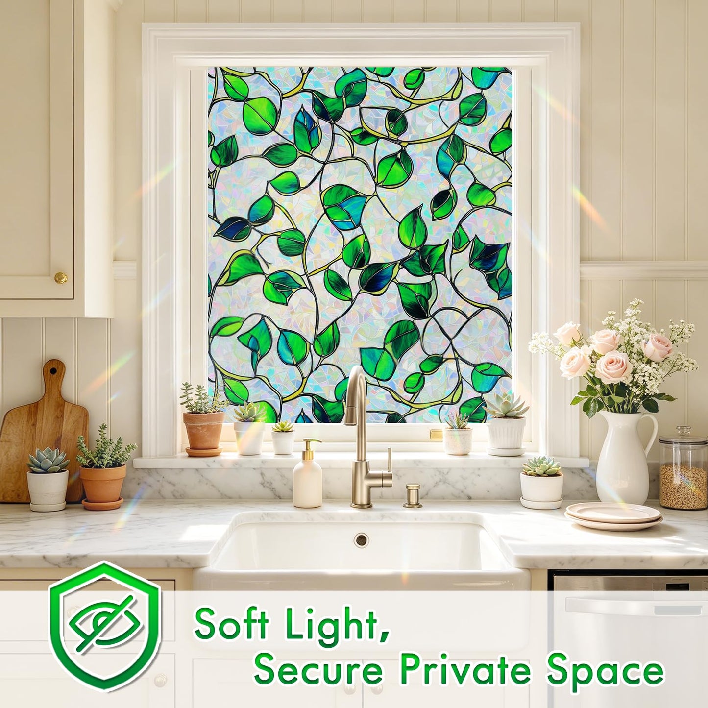 SOMWISE Rainbow Window Privacy Film,Heat Control,UV Blocking,Anti-Glare,Day & Night Privacy Protection & Decoration for Home, Bathroom,Glass Door,Static Cling,Renter-Friendly with Installation Tools