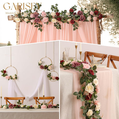 5FT Artificial Rose Flower Burgundy Fake Floral Garland for Wedding Ceremony Backdrop Arch Flowers Table Centerpieces Decorations