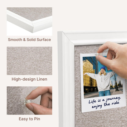VUSIGN Linen Bulletin Board, 30'' x 20'' Large White Cork Board Decorations, Wall Mounted White Framed Cork Boards, Fabric Pin Boards for Walls with 10 Pushpins for Home, School, Office