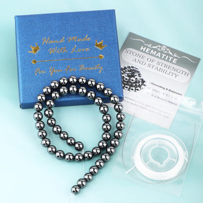 CMBYN Natural Stone Beads Round Genuine Real Stone Beading Strand Loose Gemstones DIY Smooth Bead for Bracelet Necklace Earrings Jewelry Making (Hematite, 8mm 45 Pieces)