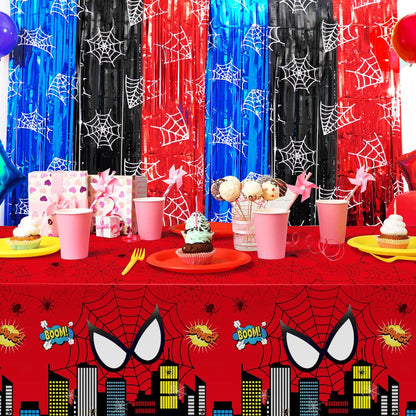 Spider Birthday Party Decoration, including 2Pack Spider-web Printing Foil Fringe Curtains, 1pack Spider Themed Birthday Banner & Balloons for Spide-party Photo Booth Props Streamers Backdrop Decor