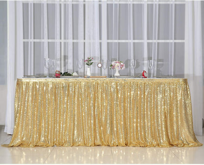 PartyDelight Sequin Table Skirt 9ft Gold for Round/Rectangle/SquareTables for Birthday Party Wedding Christmas