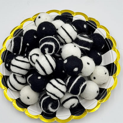Wool Felt Balls for Crafts 2.5cm 40pc Black White Polka Dots DIY Felt Ball Garland