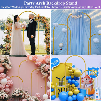 Hemmotop Metal Arch Backdrop Stand Set of 3, 6FT, 5FT, 4FT Party Arch Stands for Wedding, Birthday, Baby Shower, Bridal Shower - Balloon Arched Frame for Garden Decor, Gold Floral Arches, 3 Pieces