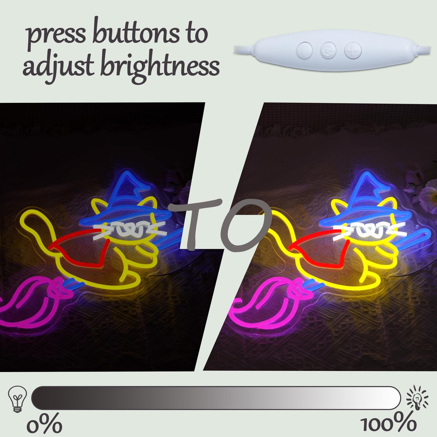 Halloween Magic Cat Neon Sign for Halloween Decor Cat Witch Neon Light Cute Magic broom Light Up Sign for Halloween Party Bedroom Club Bedroom House Kid’s Room