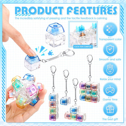 Halloscume 5 Pcs Keyboard Adult Fidget Clicker in 5 Styles Keyboard Fidget Keychain Cube Mechanical Key Button Clicker Stress Relief Gift for Office Home Pass Time(Color Transparent)