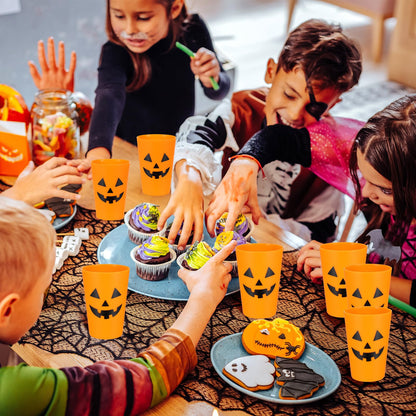 Dandat 48 Pcs Halloween Pumpkin Design Plastic Cups - Reusable Jack O Lantern Cups for Adults Kids Drinks Coffee Juice Party Supplies 8.8 oz