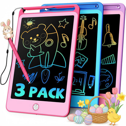 TEKFUN 3 Pack LCD Writing Tablet for Kids, 8.5 Inch Blue+Pink+Purple Doodle Board Drawing Board Reusable Drawing Tablet with Lanyard, Educational Kids