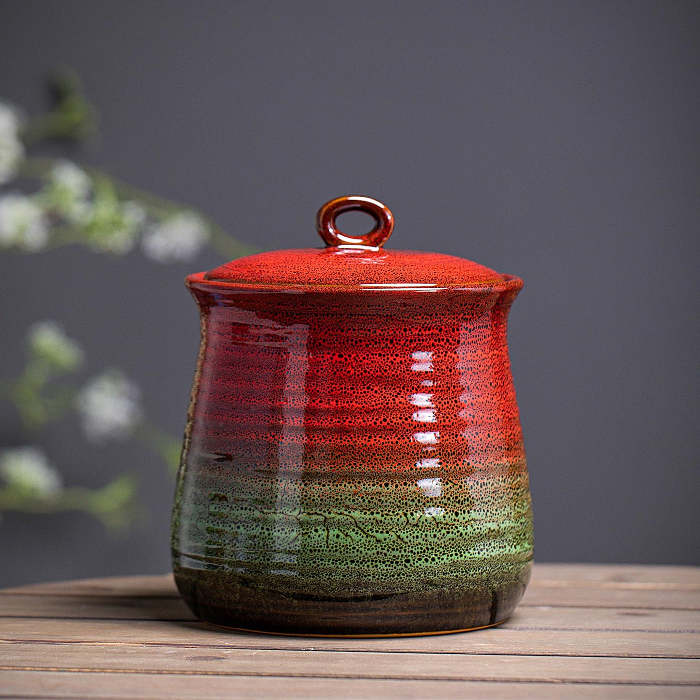 40 OZ Cookie Jar,Dog Treat Jar, Kitchen Canisters for Countertop for Food Storage Coffee, Tea,Flour, Beans, Spices, Nuts and More Ceramic Jar with Lid. (Red and Green)