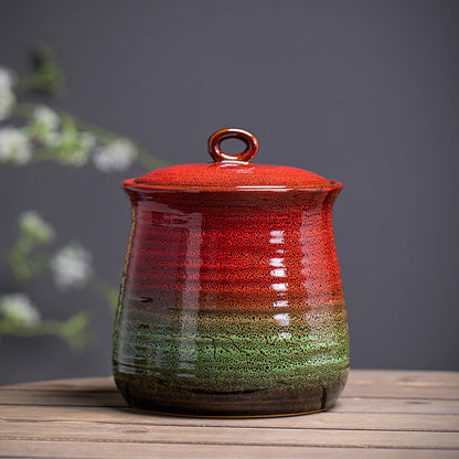 40 OZ Cookie Jar,Dog Treat Jar, Kitchen Canisters for Countertop for Food Storage Coffee, Tea,Flour, Beans, Spices, Nuts and More Ceramic Jar with Lid. (Red and Green)