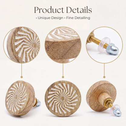 Indian Shelf 6 Pieces Boho Wooden Drawer Knobs - Brown Floral Knobs - Round Cabinet Knobs