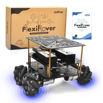 OSOYOO FlexiRover Robot Car Kit for Raspberry Pi – Compatible with Pi 2/3/4/5, 520 Motors with Encoders, Mecanum Wheels, Servo Support, and High-Capacity Battery System (No Raspberry Pi Included)