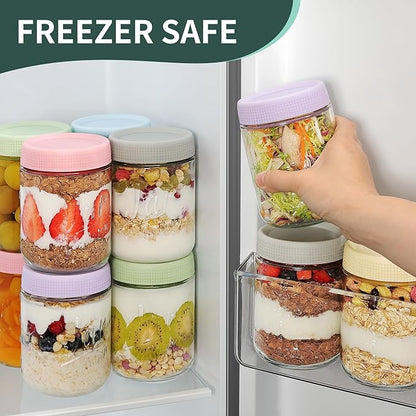Xyptorix 4-Pack 16oz Overnight Oats Containers with Airtight Lids - Glass Mason Jars with Measurement Marks for Yogurt, Meal Prep & Chia Pudding, Stackable & Leakproof