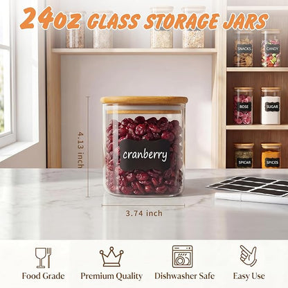 SENTVEND 24 Oz Glass Storage Jars with Bamboo Lids - 6 Pack Clear Glass Canisters Square Airtight Stackable Ideal for Pantry Storage Containers Organizers Great for Storing Oats Coffee Beans Nuts etc