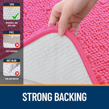 OLANLY Bathroom Runner Rugs 59x24, Soft Absorbent Chenille Bath Rugs, Rubber Backing Quick Dry, Machine Washable Long Bath Mats for Bathroom Floor, Tub and Shower, Home Decor Accessories, Hot Pink