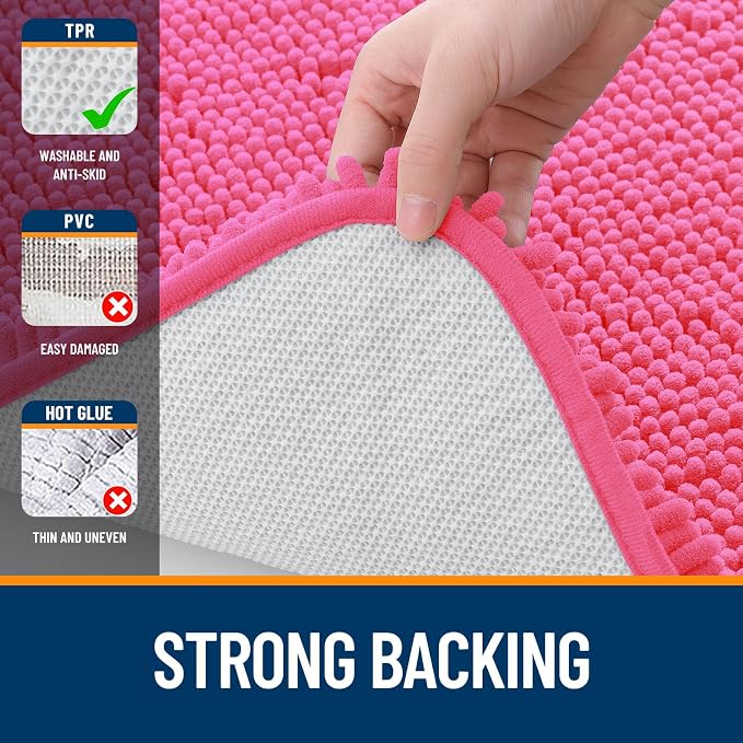 OLANLY Large Bathroom Rugs 44x32, Extra Soft Absorbent Chenille Bath Rugs, Rubber Backing Quick Dry, Machine Washable Bath Mats for Bathroom Floor, Tub and Shower, Home Decor Accessories, Hot Pink