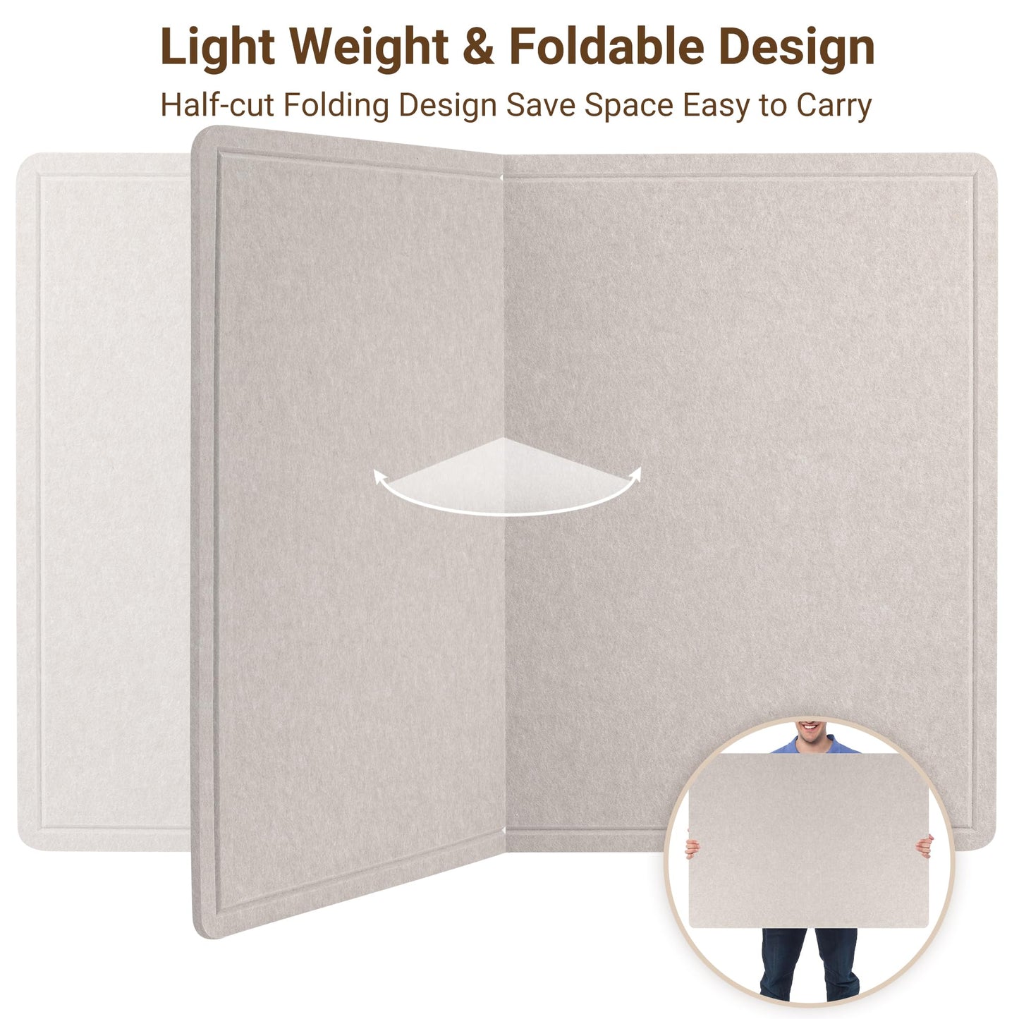 AKTOP Bulletin Board, 24" x 16" Foldable Felt Notice Pin Board for Wall, Decorative CorkBoard Photo Display Board with Self-Adhesive Tape, Vision Board Cork Board Alternative with 25 Pushpins - Latte