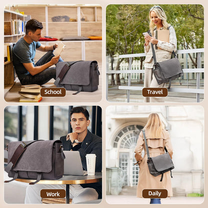 Messenger Bag for men Laptop Bag UnisexRetro Canvas Bag14-15.6 inches Casual single shoulder bag For Work College Travel (grey)