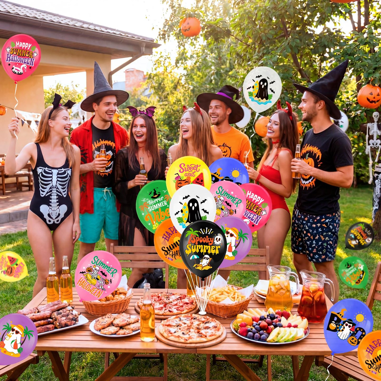 HOWAF 36pcs Summer Halloween Balloons, Spooky Summer Latex Balloons, Summer Halloween Decorations Balloon, Hawaii Halloween Balloon, Hawaii Themed Hallows' Eve Ghost Party Supplies