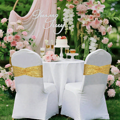 Poise3EHome Gold Sequin Chair Sashes Folding Chair Covers Bow for Party Wedding Reception Decorations, 50 PCS