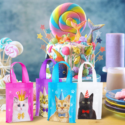 Ferraycle 24 Pcs Cat Party Favor Bag Cute Cat Goodie Bags Pet Party Favor Shopper Pet Themed Treat Supplies Non Woven for Baby Shower Birthday Decoration Supplies