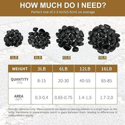16lb Black River Rocks, 1-2 Inch Pebbles for Indoor Plants, Natural Polished Aquarium Gravel, Decorative Rocks for Outdoor Landscaping, Succulent, Garden, Vases Fillers, Bird Baths