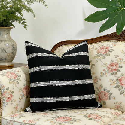 Slow Cow Decorative Jacquard Textured Woven Stripe Throw Pillow Cover Cushion Cover 26 x 26 Inches Black Mixed Off White