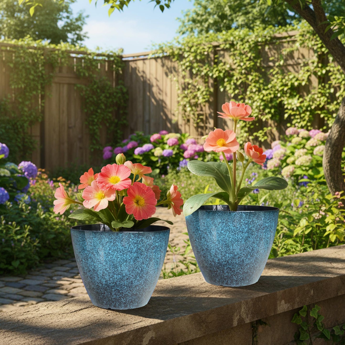 Vanslogreen 8 inch Plant Pots, Pack of 4 Plastic Planter for Indoor Outdoor Plant with Drainage Holes and Saucers, Flower Pots for Garden Home Decor (Blue, 4pcs)