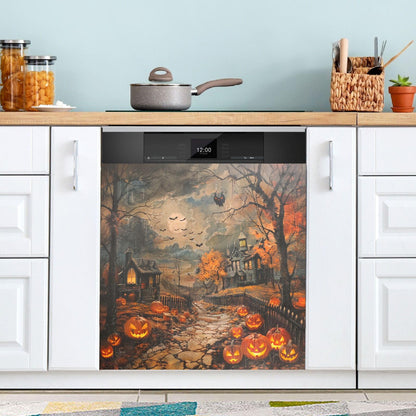 Halloween Pumpkin Lantern Dishwasher Stickers Magnetic Cover Spooky Bat Raven Kitchen Fridge Magnet Covers Decals Home Decorations Vinyl Sticker Reusable 23W x 26H inches