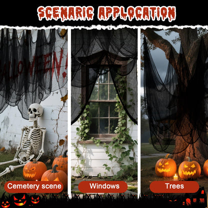 500" x 80"Halloween Creepy Cloth Black Large Spooky Fabric Cloth Halloween Decorations Outdoor for House, Window Backdrops, Garden Party Supplies, Yard, Tree, Wall Art
