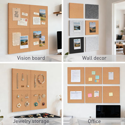 QUEENLINK Cork Board for Wall, 36"x24", 6-Pack Cork Tiles with Removable Adhesive Tabs, Square Bulletin Board Pin Board Tack Board for Home Office Classroom, 60 Push Pins