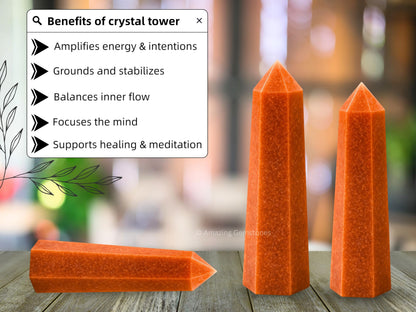 Amazing Gemstone Peach Moonstone Crystal Towers - Natural Healing Crystal Point Obelisk for Reiki Healing and Crystal Grid (2" to 3" INCH)