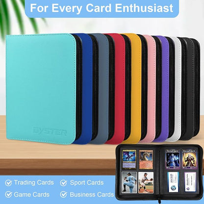 BYSTER 4 Pocket Card Binder, Premium PU Trading Card Binder with Zipper, 160 Capacity Side-Loading Binder for TCG, MTG, Sports Cards, Game Cards, White