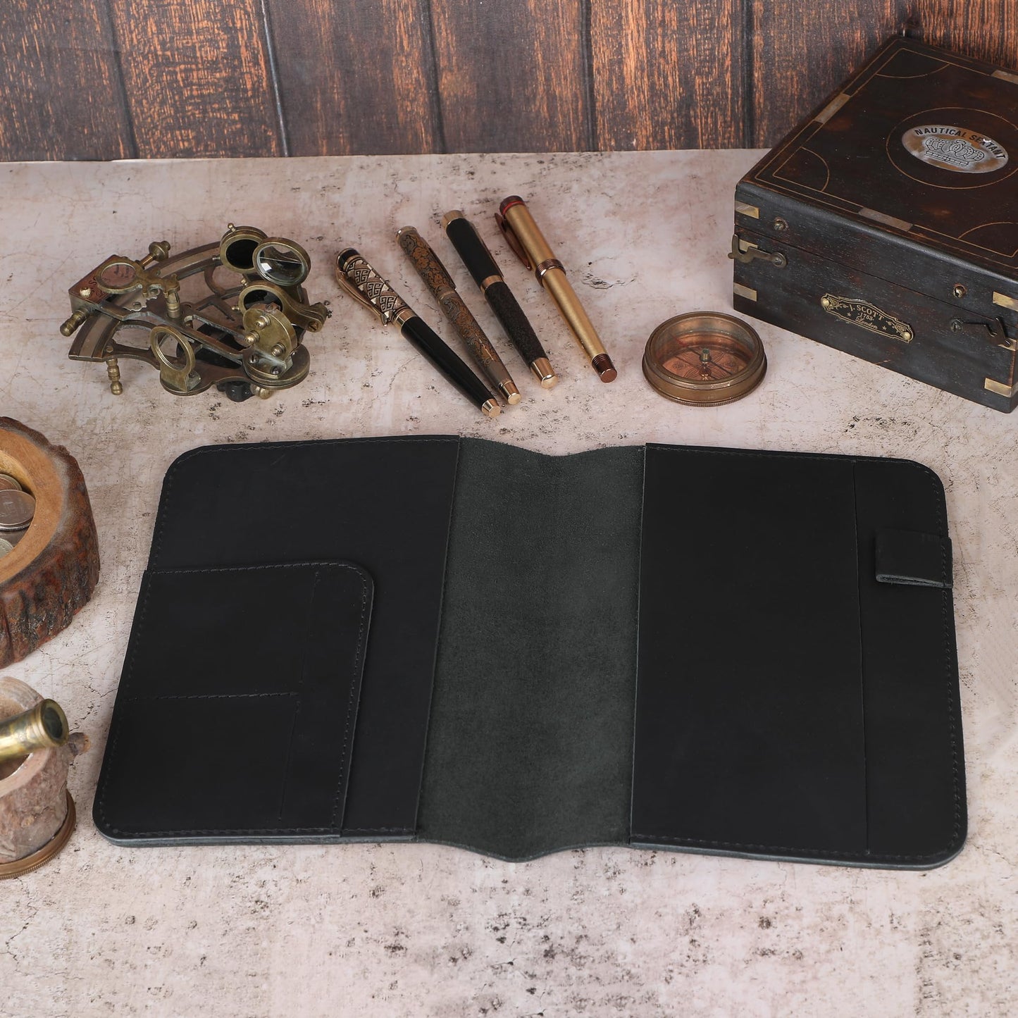 CestAntiQ, Leather Journal Cover | (5.75"x8.25") Notebook Medium A5 | Refillable Cahier | Leather Bound Journal cover for Travelers Writers | Gift for Anyone (Black)