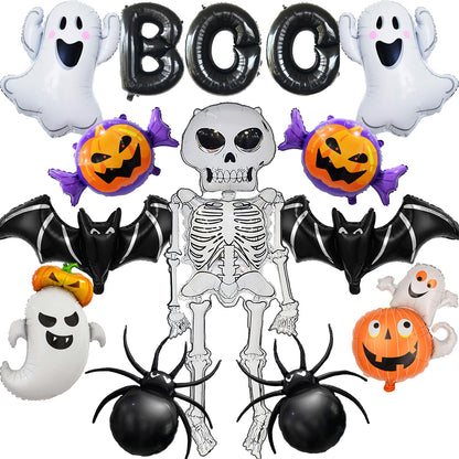 Wecepar Halloween Party Decorations – 12Pcs Ghost Skeleton Pumpkin Bat Spider BOO Foil Balloons Set for Halloween Birthday Party Supplies