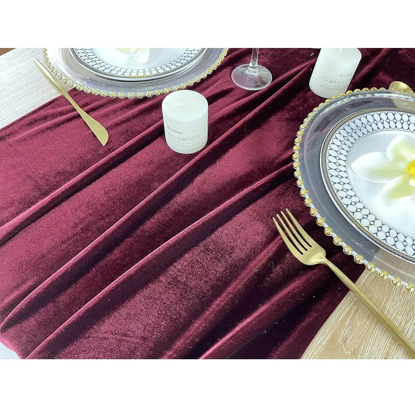 Luxurious Velvet Table Runner, 10ft Wedding Reception Decorations, 20x120inch Soft Velvet Fabric, Table Linen Overlay, Wedding Table Runners (Burgundy, 20X120inch, 2pack)