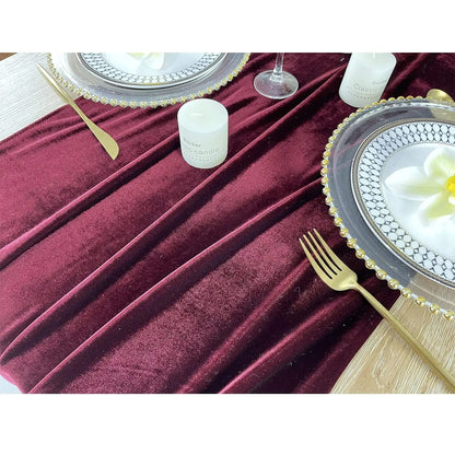 Luxurious Velvet Table Runner, 10ft Wedding Reception Decorations, 20x120inch Soft Velvet Fabric, Table Linen Overlay, Wedding Table Runners (Burgundy, 20X120inch, 2pack)