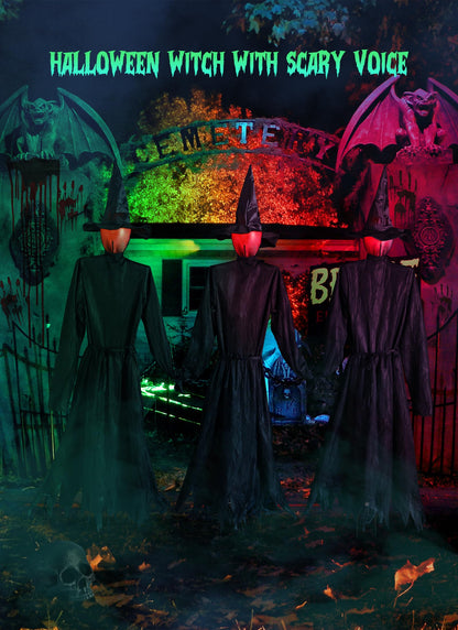 Halloween Decorations Outdoor 3PCS Light Up Witches Holding Hands Witches with Stakes, Scary Screaming Witches with Glowing Face, Creepy Halloween Party Props Decor for Yard Garden Outside Lawn Porch