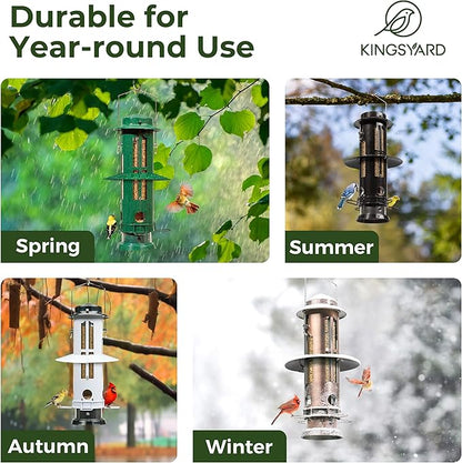 Kingsyard Squirrel Proof Bird Feeders with Weight-Activated Perches, Metal Wild Bird Feeder for Outdoors Hanging, 3 lb Large Seed Capacity, Green