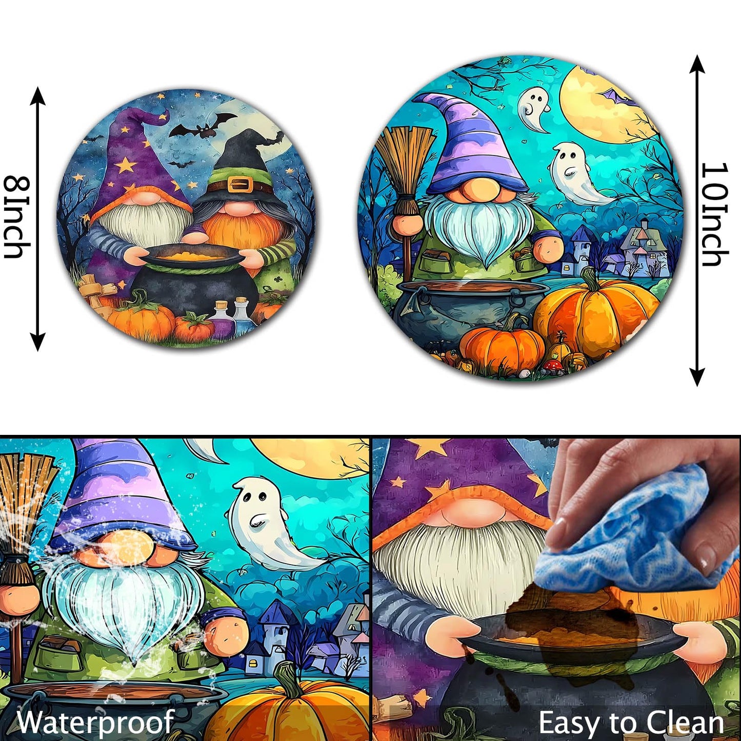 Halloween Gnome Art Electric Stove Burner Covers,4 Pcs Pumkin,Ghosts Stove Burner Covers,Two Dwarf Making Poison Stove Burner Cover,8 Inch and 10 Inch, Spooky Night Metal Cooktop Home Decorative