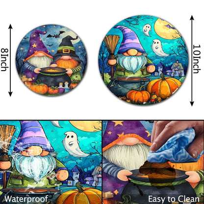Halloween Gnome Art Electric Stove Burner Covers,4 Pcs Pumkin,Ghosts Stove Burner Covers,Two Dwarf Making Poison Stove Burner Cover,8 Inch and 10 Inch, Spooky Night Metal Cooktop Home Decorative