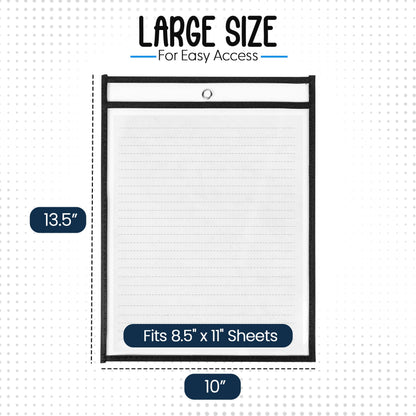 Essex Wares - 30 Pack, Black, Dry Erase Pocket Document Protectors, 10" Wide x 13.5" Tall - Dry Erase Clear Plastic Sleeves - Reusable & Easy Erase Plastic Invoice Holders, Water-Resistant & Durable