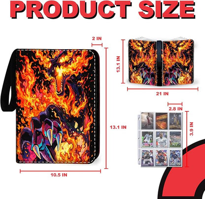 1008 Card Binder 9 Pocket, 3-Ring Trading Card Binder with 56 Page Removable Sleeves, High Storage Waterproof Trading Card Holder Collection Card Album Organizer Case for TCG Cards-Fire Dragon