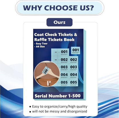 1000 Pcs Coat Check Tickets 2 Part Book Bulk (2 Pack of 1-500) 5.8x4.2 Inch A6 Paper Coat Room Tags Raffle Tickets Coat Check Tags with Hole for Cloakroom Storage or Event Raffle Draws (Blue) (2)