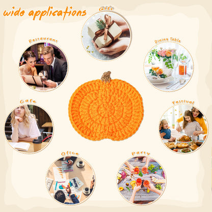 8 Pcs Crochet Pumpkins Coaster Handmade Knitted Drink Coaster Set Autumn Drink Cup Pad Mats Absorbent Bottle Mug Place Mats for Table Protection Fall Halloween Thanksgiving Themed Party Decoration