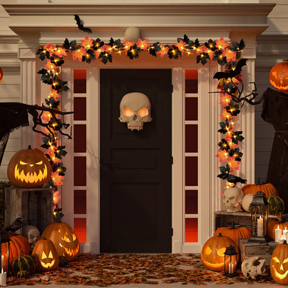 50 LED 16.4Ft Halloween Decorations Fall Garland String Lights with Timer, Lighted Black Maple Leaves Garlands Decor with Banner, Fall Lights for Home Party Indoor Mantle