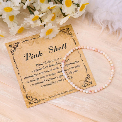 BONNY BOXX Natural Genuine Gemstone Faceted Round Beads Bracelets, 3mm Adjustable Stretchy Tiny Faceted Pink Shell Bracelet, Healing Crystal Reiki Chakra Dainty Jewelry Fashion Gifts