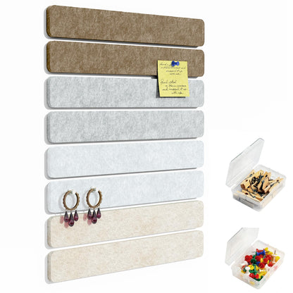 GoTiling Cork Board for Walls - 8 Pack Felt Pin Board Bar Strips - Self-Adhesive Lightweight Bulletin Board - Cork Board for Office with 40 Push Pins No Damage for Wall