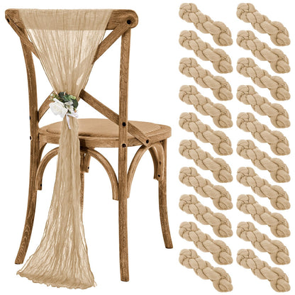 Teruntrue Cheesecloth Chair Sashes Aisle Decorations 20 Packs, Chair Bow Designed Decorative Chair Cover Chair Sashes 70 Inch for Wedding Reception Party Hotel Decoration(Beige)